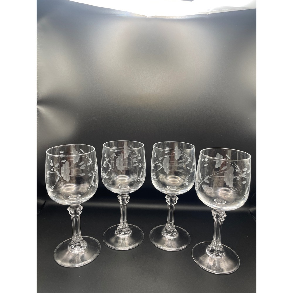 4 Vintage Princess House Crystal Wine Glasses with Faceted Stem Bordeaux 6" - Picture 1 of 5